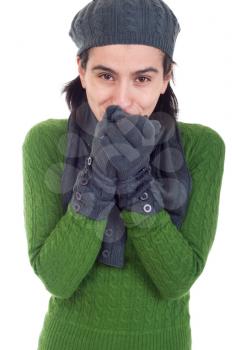 Royalty Free Photo of a Woman Wearing a Winter Hat and Gloves