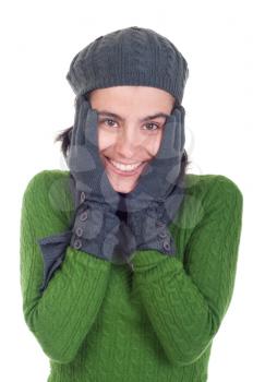 Royalty Free Photo of a Woman Wearing a Winter Hat and Gloves