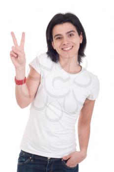 Royalty Free Photo of a Woman Giving a Peace Sign