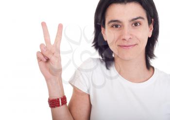 Royalty Free Photo of a Woman Giving a Peace Sign