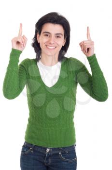 Royalty Free Photo of a Woman Pointing Up
