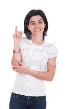 Royalty Free Photo of a Smiling Woman Raising Her Arm