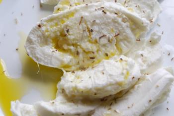 Royalty Free Photo of Mozzarella Cheese and Olive Oil
