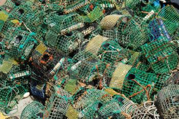 Royalty Free Photo of Fishing Cages in the Port of Cascais, Portugal