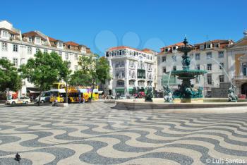Royalty Free Photo of the Square and Fountain in Lisbon