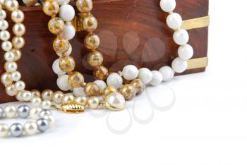 Royalty Free Photo of a Jewelry Box and Pearl Necklaces