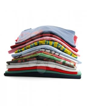 Royalty Free Photo of a Pile of Colorful T-Shirts