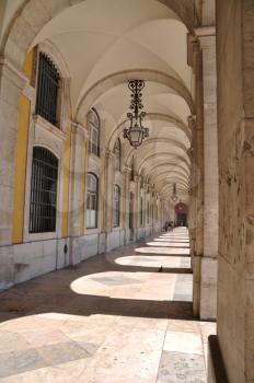 Royalty Free Photo of Commerce Square Arcades in Lisbon, Portugal