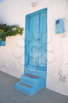 Royalty Free Photo of a Traditions Blue Greek House in Pserimos Island, Greece