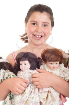 Royalty Free Clipart Image of a Girl Holding Dolls