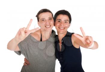 Royalty Free Photo of Women Giving the Peace Sign