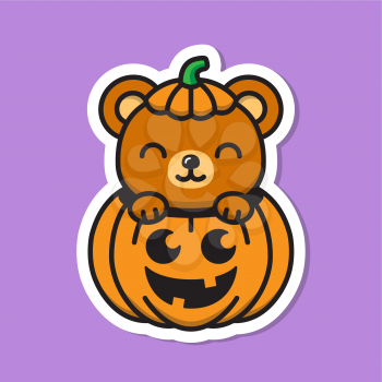 Vector illustration of bear inside of a pumpkin