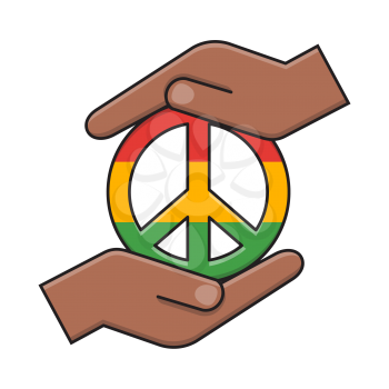 Royalty-free clipart image of hands holding a peace symbol in the colors of Africa