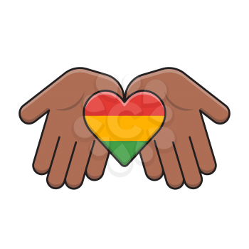Royalty-free clipart image of hands holding a heart in the colors of Africa