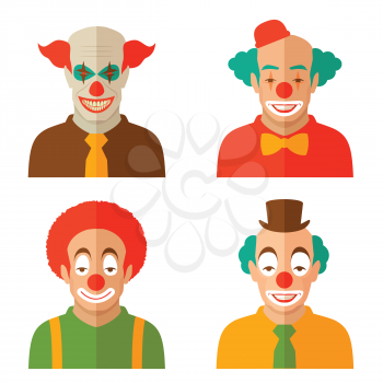 funny clown cartoon face, vector circus illustration, smile scary joker