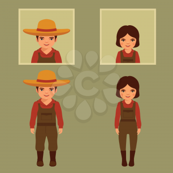 vector cartoon farmer character, farm, village people, agriculture illustration