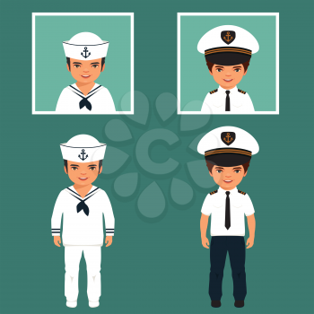  captain and sailor characters, vector cartoon illustration 