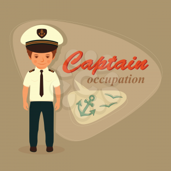 captain, sailor cartoon man, vector sea illustration