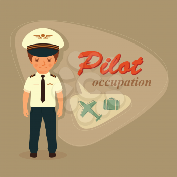 cartoon vector pilot, airplane illustration, flight plane captain