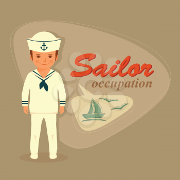 captain, sailor cartoon kid, vector sea illustration