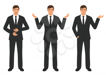  vector illustration of a man character expressions with hands gesture, cartoon businessman wit different emotion