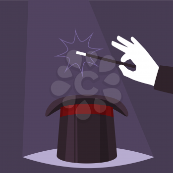 magician show trick, man with magic hat, vector illustration