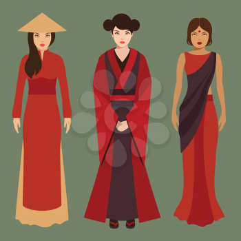chinese, japanese and indian women, asian people, traditional culture