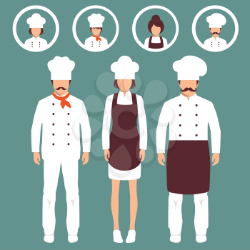 vector cooking illustration, cartoon cook icons, restaurant chef hats