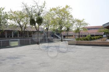 An empty playground in a school yard