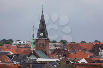 a view overlooking a danish city on a gloomy day