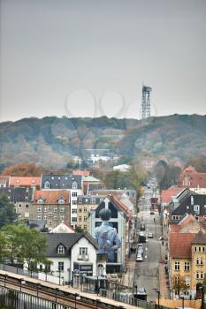 panoramic view of small city in denmark