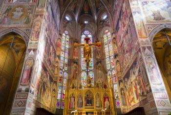 FLORENCE, ITALY, OCTOBER 26, 2015 : interiors and architectural details of Santa Croce basilica, october 26, 2015 in Florence, Italy