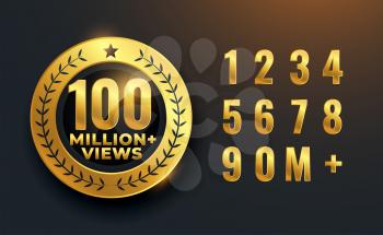 100 million or 100M views celebration golden label design