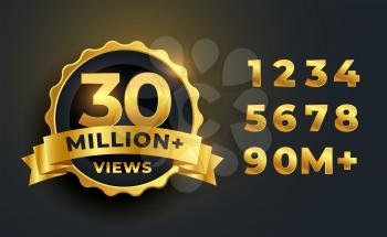 30 million or 30M views celebration golden label design