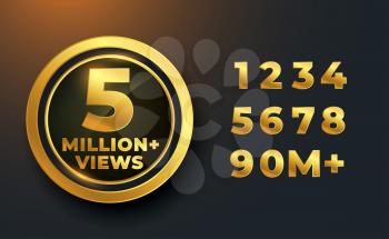 5 million or 5M views golden label badge design
