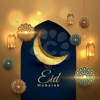 eid mubarak premium greeting card with arabic islamic decoration