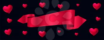3d hearts banner with ribbon and text space