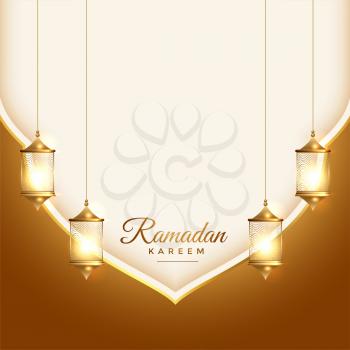 beautiful islamic ramadan kareem card with lanterns decoration