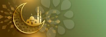 beautiful moon and mosque golden islamic banner design