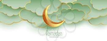 beautiful ramadan kareem eid mubarak banner with moon and clouds