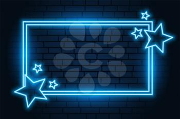 blue neon star rectangular frame with text space