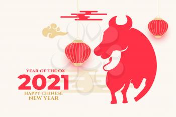 Chinese new year of the ox 2021 greeting card vector