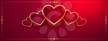 decorative golden hearts on red valentines day banner