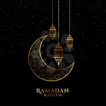 eid mubarak or ramadan kareem black and golden decorative greeting