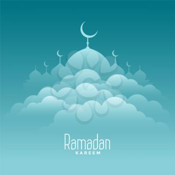 elegant ramadan kareem card with clouds and mosque