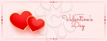 happy valentines day greeting banner with two hearts