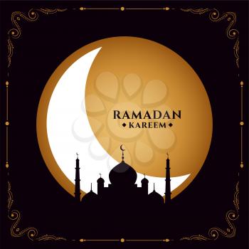holy ramadan month festival card with mosque and moon design