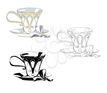 Classical Tea set. English slyle cup. Morning tea. Illustration for menu, booklet, brochure, book.