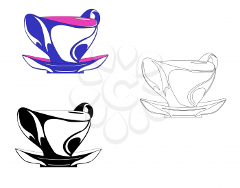 Modern tea set. Espesial glass or ceramic cup for modern service, interior and life. Illustration for the booklet, brochure, menu, book.