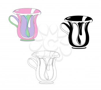 Fairy style cup. Tea set. Home comfort. Good wishes.Illustration for the menu, book, booklet, brochure.